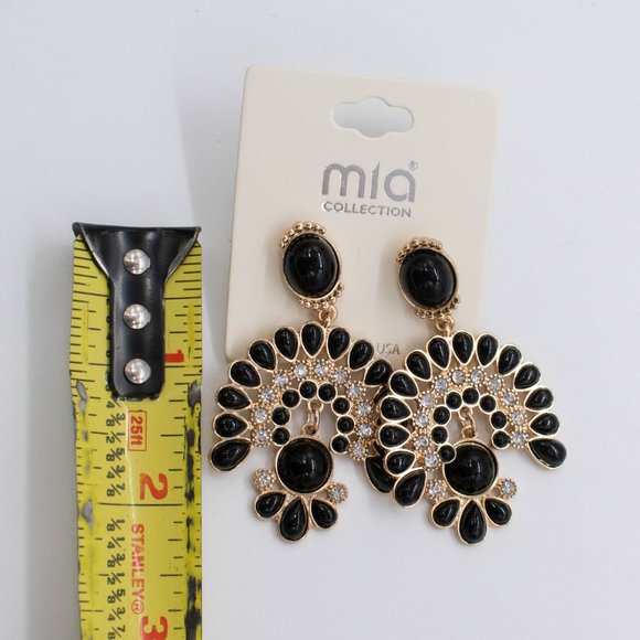 Mia Collection Gold Tone Blue Stones Dangling Earrings - Picture 3 of 3